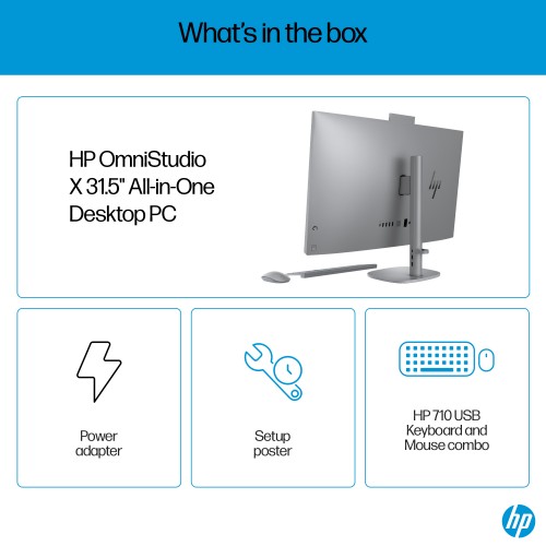 HP OmniStudio X 32-c0001na Intel Core Ultra 7 155H 80 cm (31.5") 3840 x 2160 pixels All-in-One PC 32 GB DDR5-SDRAM 2 TB SSD Windows 11 Home Wi-Fi 7 (802.11be) AI PC Silver