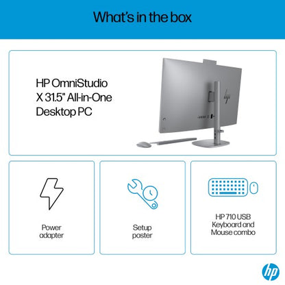 HP OmniStudio X 32-c0000na Intel Core Ultra 7 155H 80 cm (31.5") 3840 x 2160 pixels All-in-One PC 32 GB DDR5-SDRAM 2 TB SSD NVIDIA GeForce RTX 4050 Windows 11 Home Wi-Fi 7 (802.11be) AI PC Silver