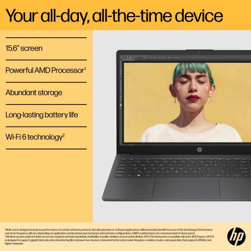 HP 15-fc0057na AMD Ryzen™ 5 7520U Laptop 39.6 cm (15.6") Full HD 8 GB LPDDR5-SDRAM 512 GB SSD Wi-Fi 6 (802.11ax) Windows 11 Home Black