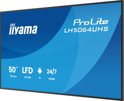 iiyama LH5064UHS-B1AG Signage Display Digital signage flat panel 127 cm (50") Wi-Fi 500 cd/m² 4K Ultra HD Black Built-in processor Android 24/7