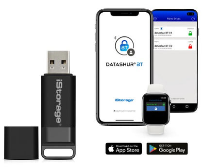 iStorage datAshur BT 128 GB | Encrypted Secure Flash Drive | Unlock via Smartphone Using Bluetooth | FIPS 140-2 Level 3 Certified | Remote Management Ready
