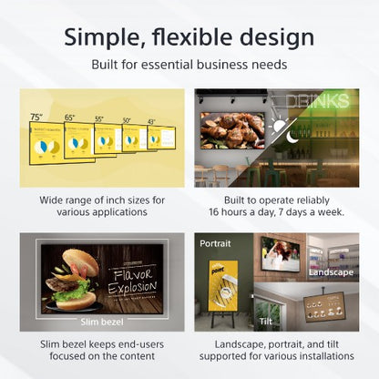 Sony FW-55EZ20L Signage Display Digital signage flat panel 139.7 cm (55") LED Wi-Fi 350 cd/m² 4K Ultra HD Black Android 16/7