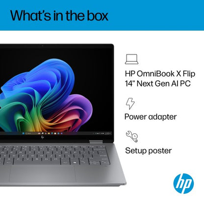 HP OmniBook X FlipNGAI 14-fm0007na Copilot+ PC Intel Core Ultra 7 256V Hybrid (2-in-1) 35.6 cm (14") Touchscreen 3K 16 GB LPDDR5x-SDRAM 1 TB SSD Wi-Fi 7 (802.11be) Windows 11 Home Silver