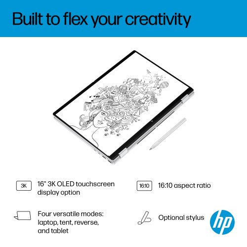 HP OmniBook X Flip Next Gen AI 16-as0011na Copilot+ PC Intel Core Ultra 7 256V Hybrid (2-in-1) 40.6 cm (16") Touchscreen 2K 16 GB LPDDR5x-SDRAM 1 TB SSD Wi-Fi 7 (802.11be) Windows 11 Home Silver