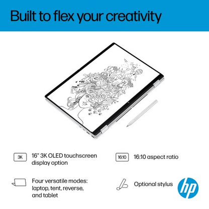 HP OmniBook X Flip Next Gen AI 16-as0011na Copilot+ PC Intel Core Ultra 7 256V Hybrid (2-in-1) 40.6 cm (16") Touchscreen 2K 16 GB LPDDR5x-SDRAM 1 TB SSD Wi-Fi 7 (802.11be) Windows 11 Home Silver