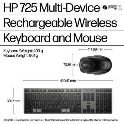 HP 725 Multi-Device Rechargeable Wireless Keyboard and Mouse Combo
