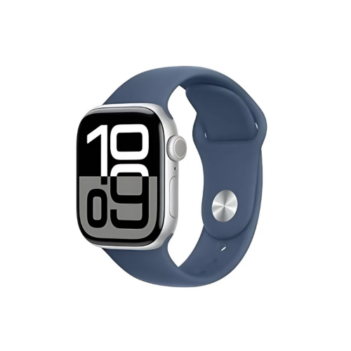 Apple Watch Series 10 GPS + Cellular 46mm Silver Aluminium Case with Denim Sport Band - M/L