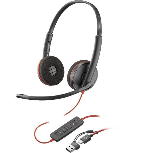 HP Poly Blackwire 3220 Stereo USB-C Headset +USB-C/A Adapter