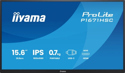 iiyama ProLite P1671HSC-B1 computer monitor 39.6 cm (15.6") 1920 x 1080 pixels Full HD LED Black