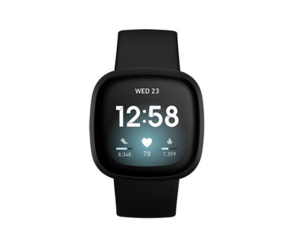 Fitbit Versa 3 AMOLED 40 mm Digital Touchscreen Black Wi-Fi GPS (satellite)