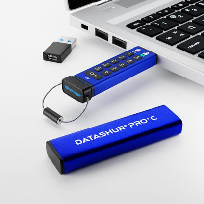 iStorage datAshur PRO+C 32GB | FIPS 140-3 Level 3 Certified | Secure USB Type-C drive | AES-XTS 256-bit Hardware Encryption | PIN protected | Type C-A adapter included