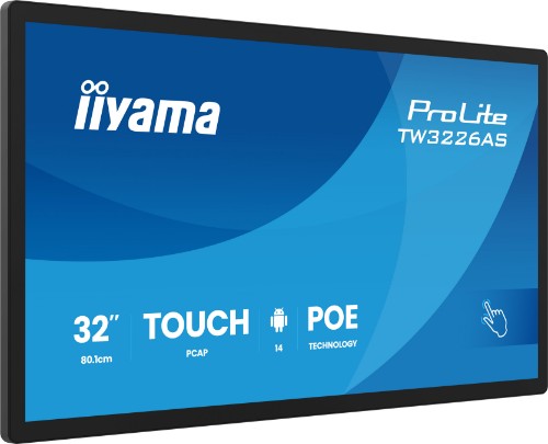 iiyama TW3226AS-B3P Signage Display Interactive flat panel 80 cm (31.5") LED Wi-Fi 500 cd/m² Full HD Black Touchscreen Built-in processor Android 14 24/7