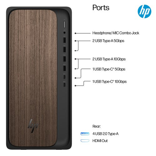 HP OmniDesk AI M03-0003na PC Intel Core Ultra 7 265 16 GB DDR5-SDRAM 1 TB SSD Windows 11 Home Tower AI PC Wood