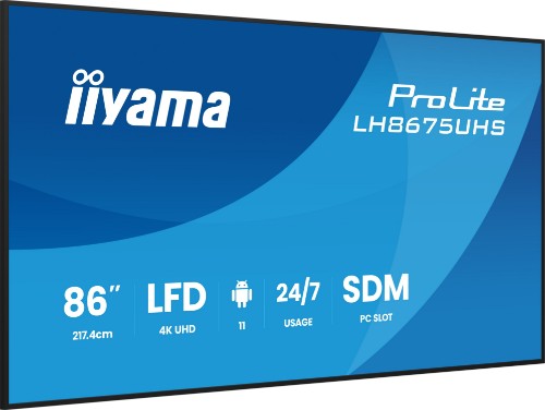 iiyama LH8675UHS-B2AG Signage Display Digital signage flat panel 2.17 m (85.6") LCD Wi-Fi 500 cd/m² 4K Ultra HD Black Built-in processor Android 11 24/7