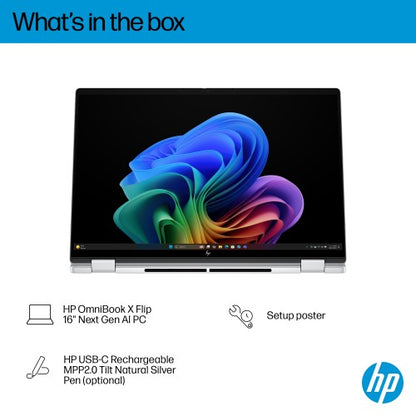 HP OmniBook X Flip Next Gen AI 16-as0011na Copilot+ PC Intel Core Ultra 7 256V Hybrid (2-in-1) 40.6 cm (16") Touchscreen 2K 16 GB LPDDR5x-SDRAM 1 TB SSD Wi-Fi 7 (802.11be) Windows 11 Home Silver