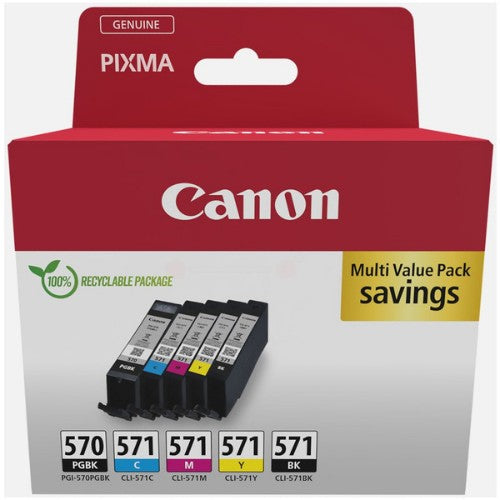 Canon 0372C006/PGI-570CLI-571 Ink cartridge multi pack 1xPGI BK + 1xCLI Bk,C,M,Y 15ml + 4x7ml Pack=5 for Canon Pixma MG 5750/7750