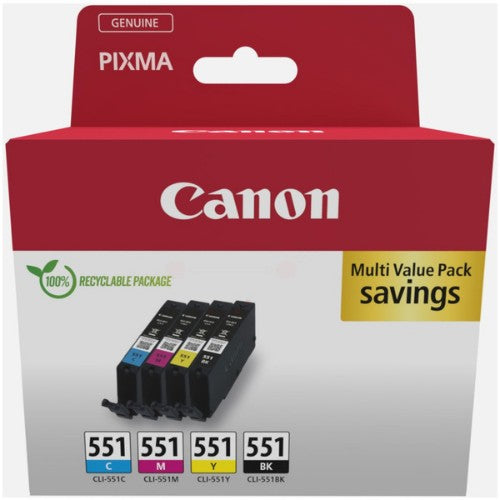 Canon 6509B015/CLI-551 Ink cartridge multi pack Bk,C,M,Y Blister 4x7ml Pack=4 for Canon Pixma IP 8700/IX 6850/MG 5450/MG 6350/MX 725