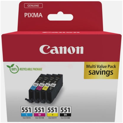 Canon 6509B015/CLI-551 Ink cartridge multi pack Bk,C,M,Y Blister 4x7ml Pack=4 for Canon Pixma IP 8700/IX 6850/MG 5450/MG 6350/MX 725