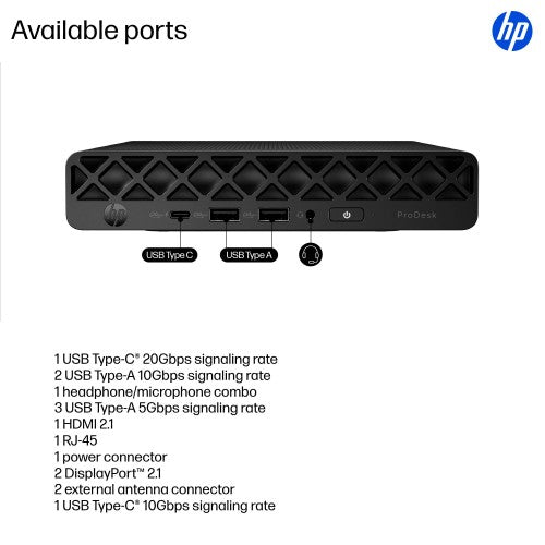 HP ProDesk 4 Mini G1i Wolf Pro Security Edition Intel Core Ultra 7 265T 32 GB DDR5-SDRAM 1 TB SSD Windows 11 Pro Mini PC AI PC Black