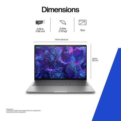 HP ZBook 8 G1i Wolf Pro Security Edition- Data Science Intel Core Ultra 7 255H Mobile workstation 40.6 cm (16") 2.5K 16 GB DDR5-SDRAM 512 GB SSD NVIDIA RTX 500 Ada Wi-Fi 7 (802.11be) Windows 11 Pro AI Workstation, AI PC Silver