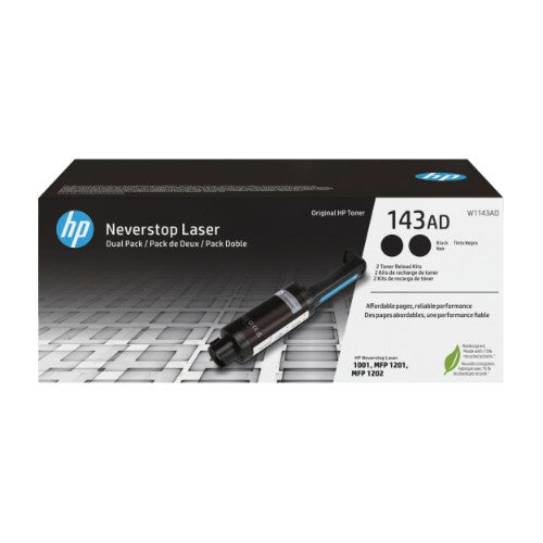 HP W1143AD/143AD Toner-kit twin pack, 2x2.5K pages ISO/IEC 19752 Pack=2 for HP Neverstop 1001