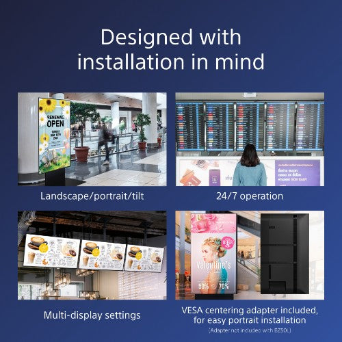 Sony FW-75BZ40L Signage Display Digital signage flat panel 190.5 cm (75") LCD Wi-Fi 700 cd/m² 4K Ultra HD Black Android 24/7