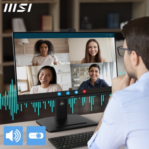 MSI Pro MP275QPDG 27 Inch Monitor, QHD (2560 x 1440), 100Hz, IPS, 1ms, 2x HDMI 2.0b, 1x DP 1.2a input, 1x DP 1.2a output, 1x Type-C (DP alt.) w/ 98W PD, 1x LAN, 4xUSB 5Gbps Type-A, 1x USB 5Gbps Type-B, Built-in Speakers, Webcam, Daisy Chain, HDR Ready, An
