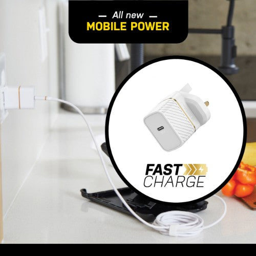 OtterBox UK Wall Charger 30W GaN - 1X USB-C 30W USB-PD, Cloud Dust White
