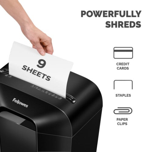 Fellowes LX Series Paper Shredder LX50 9 Sheet Cross Cut Shredder with 17 Litre Bin High Security P4 Black