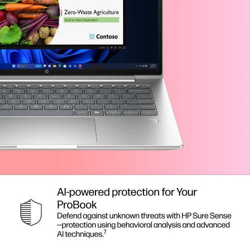 HP ProBook 4 G1i AI Wolf Pro Security Edition Intel Core Ultra 7 255H Laptop 35.6 cm (14") WUXGA 24 GB DDR5-SDRAM 512 GB SSD Wi-Fi 7 (802.11be) Windows 11 Pro AI PC Silver