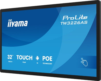 iiyama TW3226AS-B3P Signage Display Interactive flat panel 80 cm (31.5") LED Wi-Fi 500 cd/m² Full HD Black Touchscreen Built-in processor Android 14 24/7