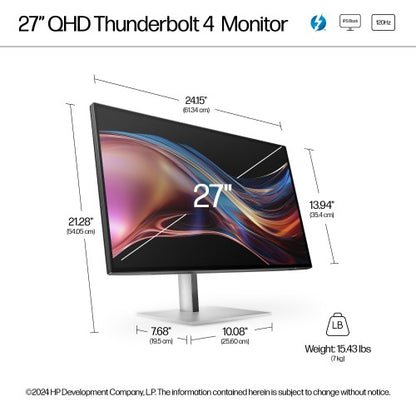 HP Series 7 Pro 27 inch QHD Thunderbolt 4 Monitor - 727pu PVC Free