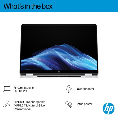 HP OmniBook 5 Flip 14-fp0013na Intel® Core™ i5 i5-1334U Hybrid (2-in-1) 35.6 cm (14") Touchscreen 2K 16 GB LPDDR5-SDRAM 512 GB SSD Wi-Fi 6 (802.11ax) Windows 11 Home Silver