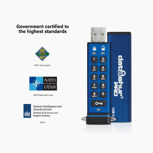 iStorage datAshur PRO 16 GB | Secure Flash Drive | FIPS 140-2 Level 3 Certified| NLNCSA DEP-V Certified | NATO Restricted Certified |AES-XTS 256-bit Hardware Encryption | PIN protected | Dust/Water Resistant