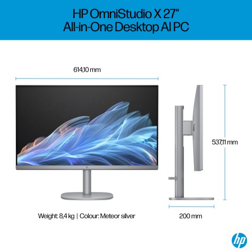 HP OmniStudio X 27-cs0000na Intel Core Ultra 7 155H 68.6 cm (27") 3840 x 2160 pixels All-in-One PC 32 GB DDR5-SDRAM 2 TB SSD Windows 11 Home Wi-Fi 7 (802.11be) AI PC Silver