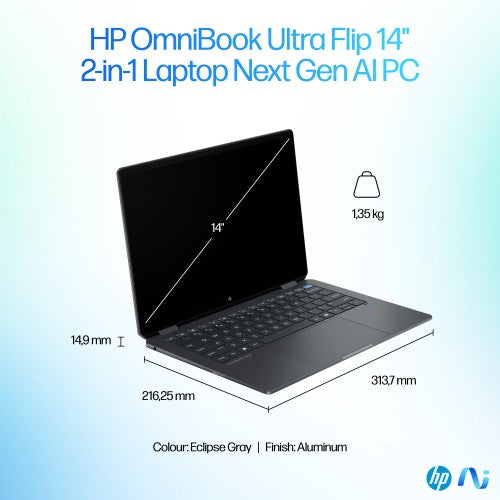 HP OmniBook Ultra Flip 14-fh0003na Copilot+ PC Intel Core Ultra 7 258V Laptop 35.6 cm (14") Touchscreen 3K 32 GB LPDDR5x-SDRAM 2 TB SSD Wi-Fi 7 (802.11be) Windows 11 Home Blue