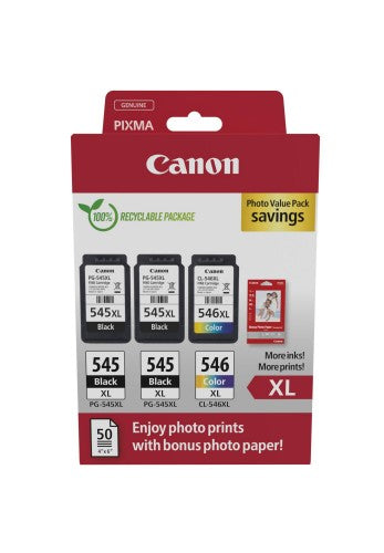 Canon 8286B015/PG-545XL+CL-546XL Printhead cartridge multi pack 2x black +1x color high-capacity +50 sheet Photopaper PVP 2x15ml + 1x13ml Pack=3 for Canon Pixma MG 2450