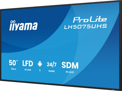iiyama LH5075UHS-B2AG Signage Display Digital signage flat panel 125.7 cm (49.5") LCD Wi-Fi 500 cd/m² 4K Ultra HD Black Built-in processor Android 24/7