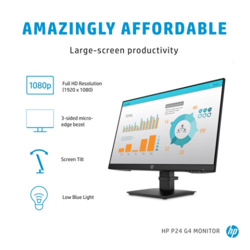 HP P24 G4 computer monitor 60.5 cm (23.8") 1920 x 1080 pixels Full HD Black