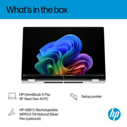 HP OmniBook X Flip Next Gen AI 16-as0011na Copilot+ PC Intel Core Ultra 7 256V Hybrid (2-in-1) 40.6 cm (16") Touchscreen 2K 16 GB LPDDR5x-SDRAM 1 TB SSD Wi-Fi 7 (802.11be) Windows 11 Home Silver