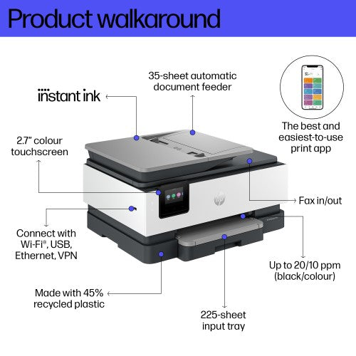 HP OfficeJet Pro 8132e Wireless All-in-One Color Printer, Instant Ink; Two-sided printing