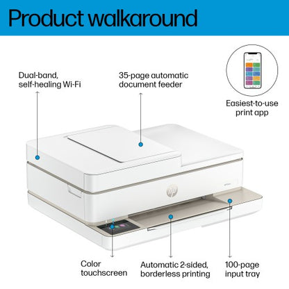 HP ENVY 6520e Wireless All-in-One Color Printer, Instant Ink; Photo printing