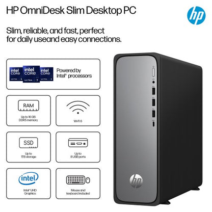 HP OmniDesk Slim S03-0012na Intel® Core™ i3 i3-13100 8 GB DDR5-SDRAM 256 GB SSD Windows 11 Home Tower PC Silver