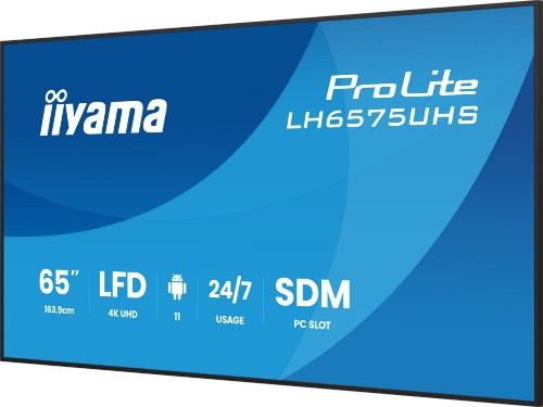 iiyama LH6575UHS-B2AG Signage Display Digital signage flat panel 163.8 cm (64.5") LCD Wi-Fi 500 cd/m² 4K Ultra HD Black Built-in processor Android 11 24/7