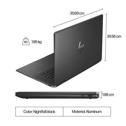 HP Spectre x360 16-aa0001na Intel Core Ultra 7 155H Hybrid (2-in-1) 40.6 cm (16") Touchscreen 3K 16 GB LPDDR5x-SDRAM 1 TB SSD NVIDIA GeForce RTX 4050 Wi-Fi 7 (802.11be) Windows 11 Home AI PC Black