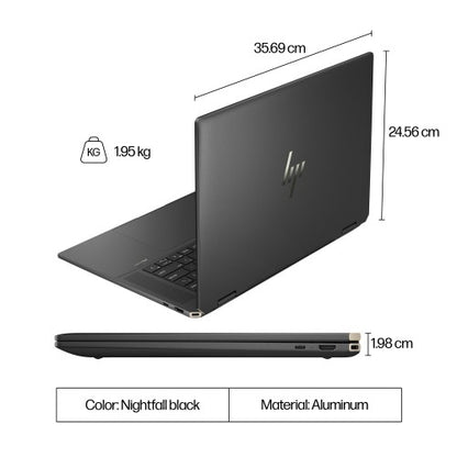 HP Spectre x360 16-aa0001na Intel Core Ultra 7 155H Hybrid (2-in-1) 40.6 cm (16") Touchscreen 3K 16 GB LPDDR5x-SDRAM 1 TB SSD NVIDIA GeForce RTX 4050 Wi-Fi 7 (802.11be) Windows 11 Home AI PC Black