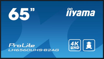 iiyama LH6560UHS-B2AG Signage Display Digital A-board 163.8 cm (64.5") LED Wi-Fi 500 cd/m² 4K Ultra HD Black Built-in processor Android 11 24/7