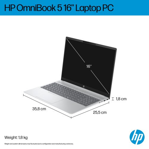 HP OmniBook 5 16-bc1002na AMD Ryzen™ 5 8540U Laptop 40.6 cm (16") Touchscreen 2K 8 GB LPDDR5-SDRAM 512 GB SSD Wi-Fi 6 (802.11ax) Windows 11 Home Silver
