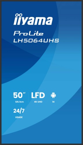 iiyama LH5064UHS-B1AG Signage Display Digital signage flat panel 127 cm (50") Wi-Fi 500 cd/m² 4K Ultra HD Black Built-in processor Android 24/7