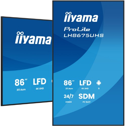 iiyama LH8675UHS-B2AG Signage Display Digital signage flat panel 2.17 m (85.6") LCD Wi-Fi 500 cd/m² 4K Ultra HD Black Built-in processor Android 11 24/7